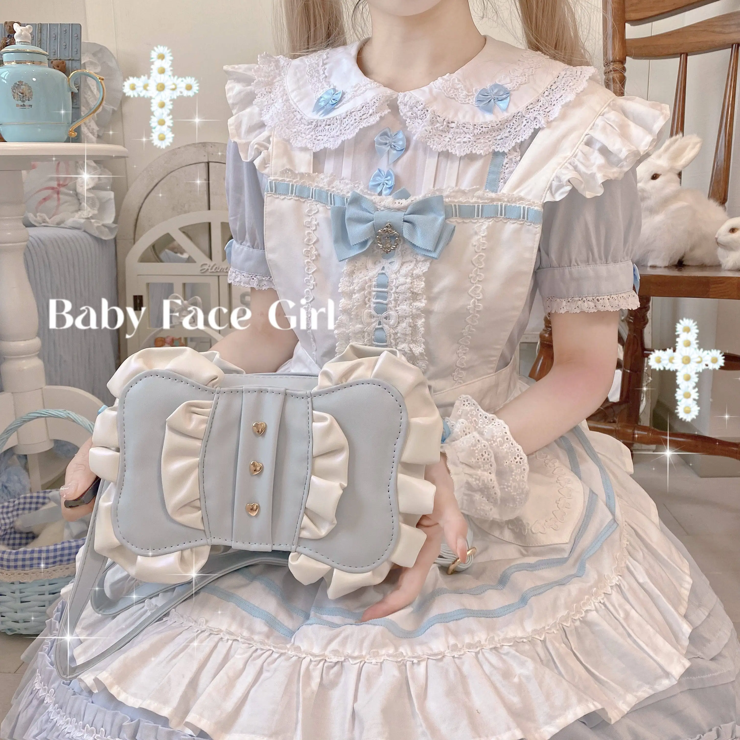 Japanese Original Sweet and Cute Lolita Bow Ruffled Love Messenger Bag Women's Kawaii Small Lo Mother Shoulder Bag for Female