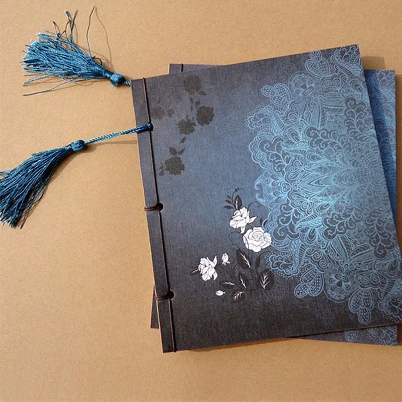 Diario de estilo chino, cuaderno de bocetos de flores Retro, cuaderno en blanco, cuaderno de arte Chinoiserie, Color azul y rosa