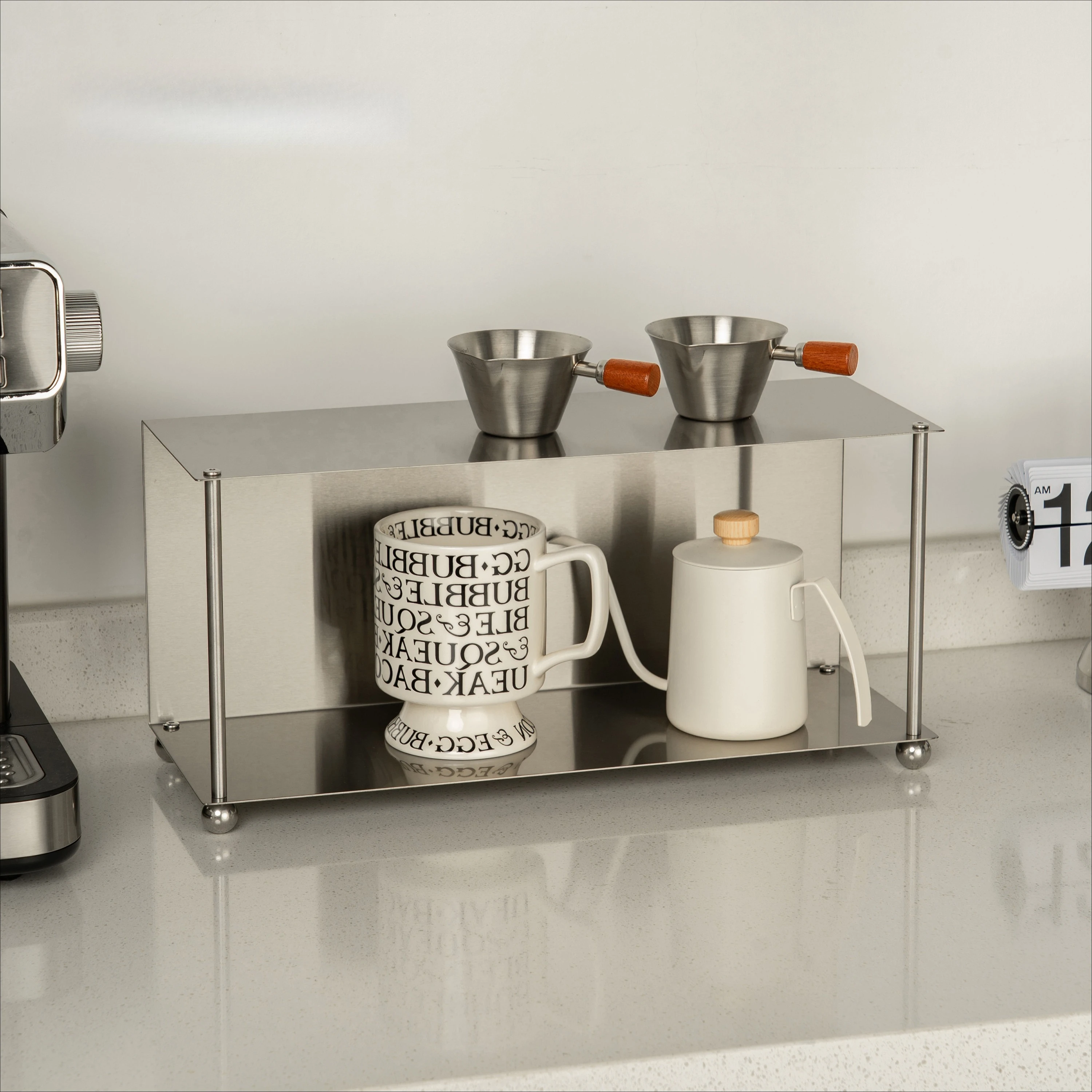 Premium Stainless Steel Double‑Decker Coffee Cup & Tea Tray Holder Rack, Countertop Kitchen Storage Organizer for Mugs and Cups.