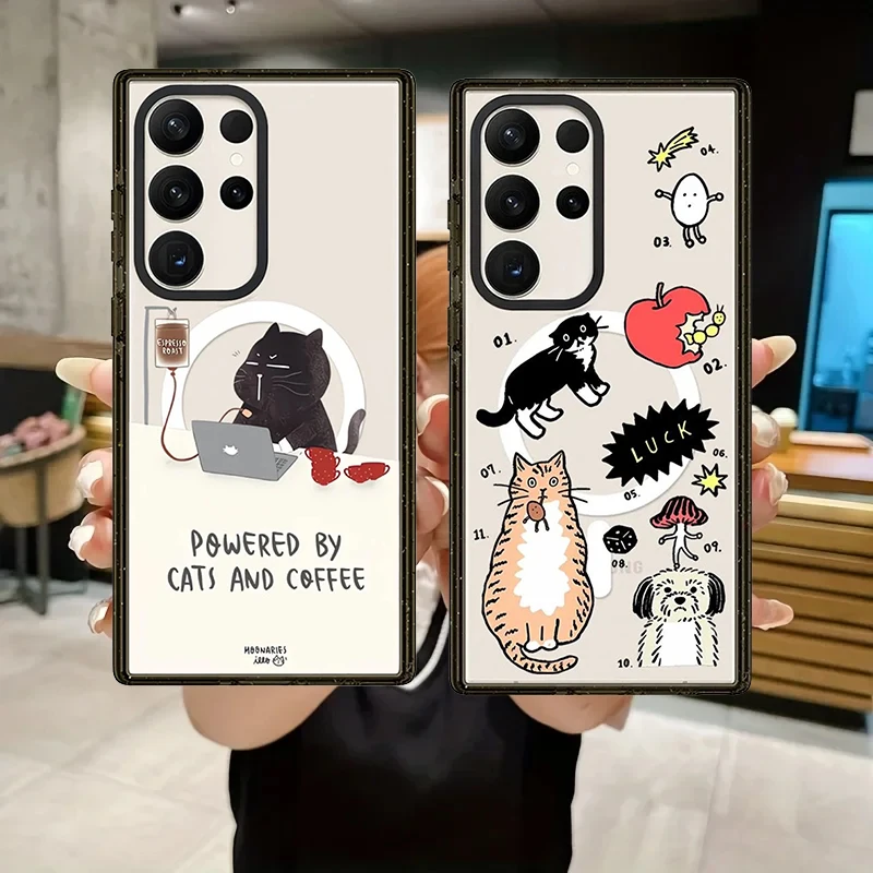 

Cat and Coffee Acrylic Black Border Case for Samsung Galaxy S26 S25 S24 S23 Ultra S26U S24+ S25+ S26 Plus Protective Case
