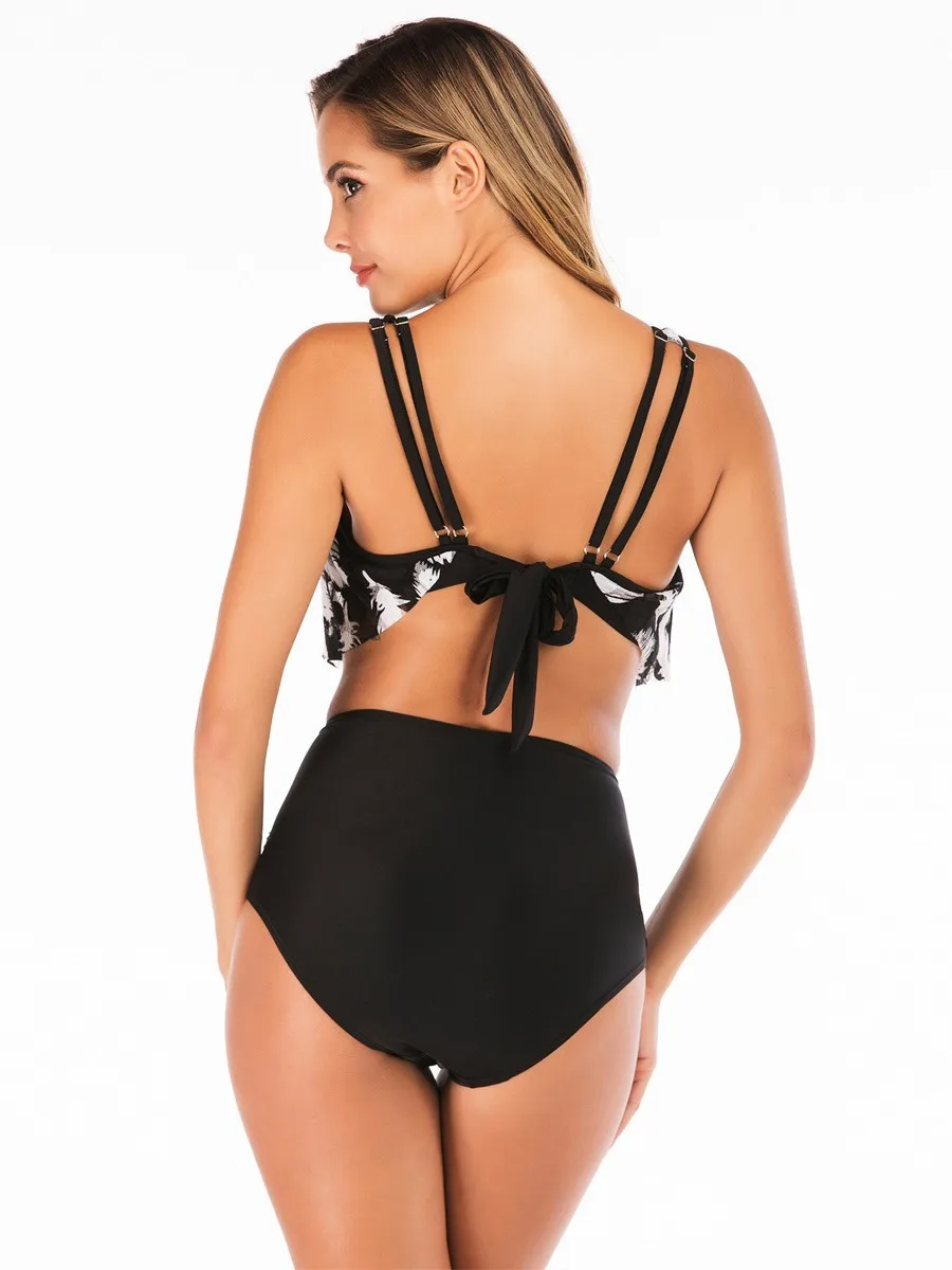 ARuffle Mesh-Bikini-Set, hoch taillierter Badeanzug mit tiefem Rücken, süße und sexy zweiteilige bauchfreie Weste, Tops, sexy Höschen, Anzug, Urlaub, Ropa