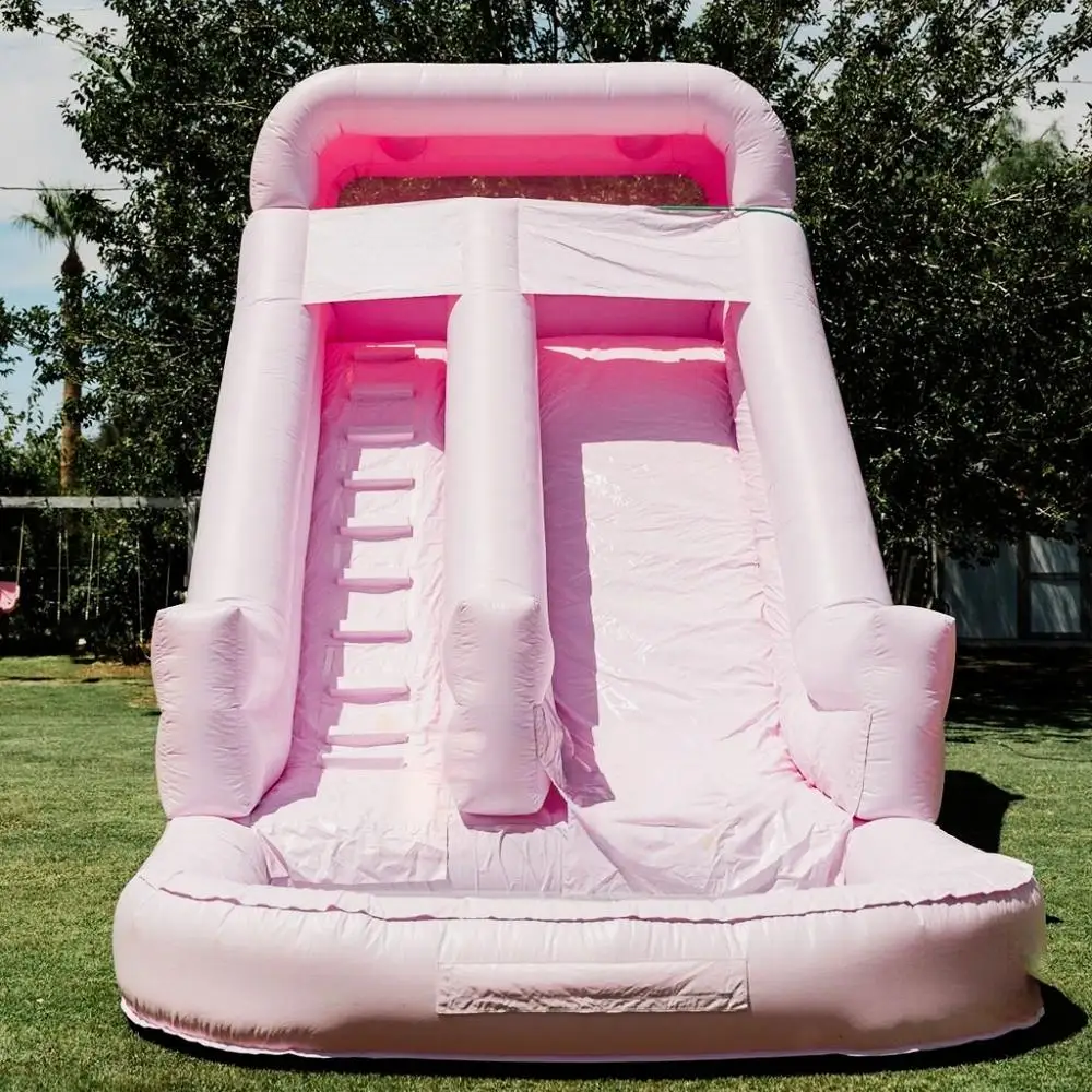 Commercial 18 OZ PVC Giant Inflatable Water Slide Plain Inflatable Waterslide Pink Slide with Small Splash Pool for Kids