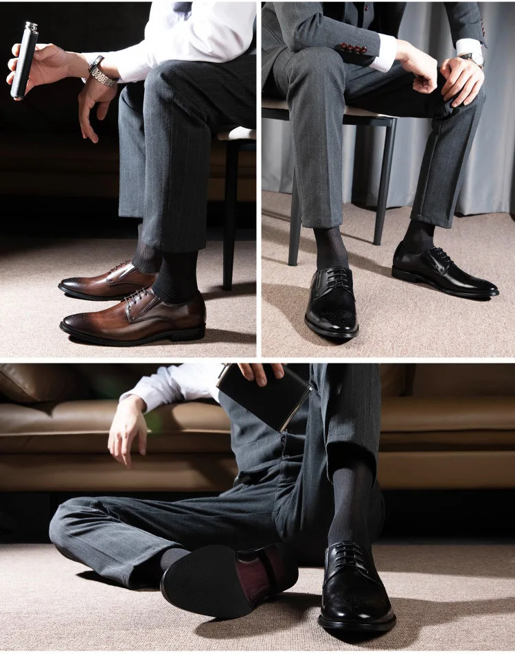 Handmade Oxford Dress Shoes Footwear Wedding Formal Suit Black Shoes Genuine Cow Men Leather Shoes