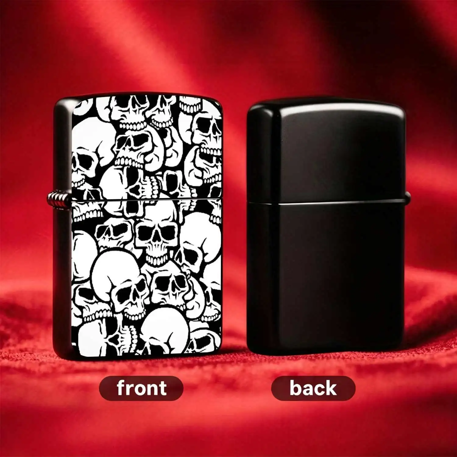 Flip-Top Pocket Windproof  Lighter, Featuring Dark Skull All-Over Print with Trendy and Unique Design, Sturdy and Durable, Portable and Easy to Carry, Suitable for Daily Outings and Outdoor Scenarios  Lighter