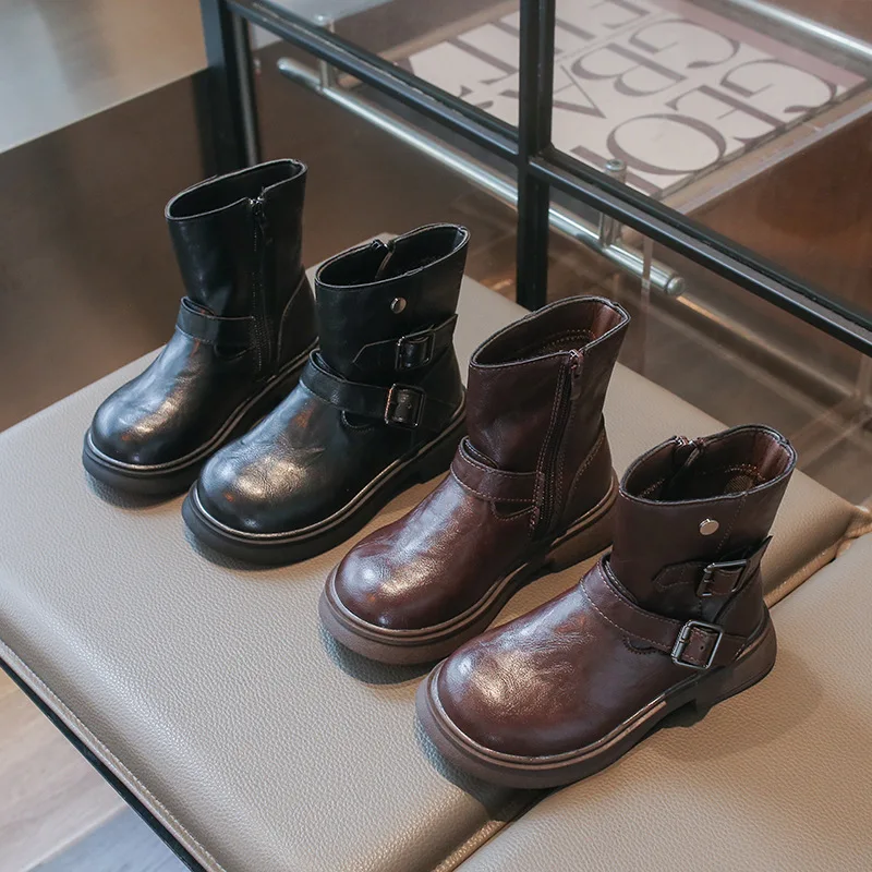Girls Splicing Short Boots 2026 Autumn and Winter New Children's Retro Girls Knight Boots Girls Zipper Fashion Trendy Boots