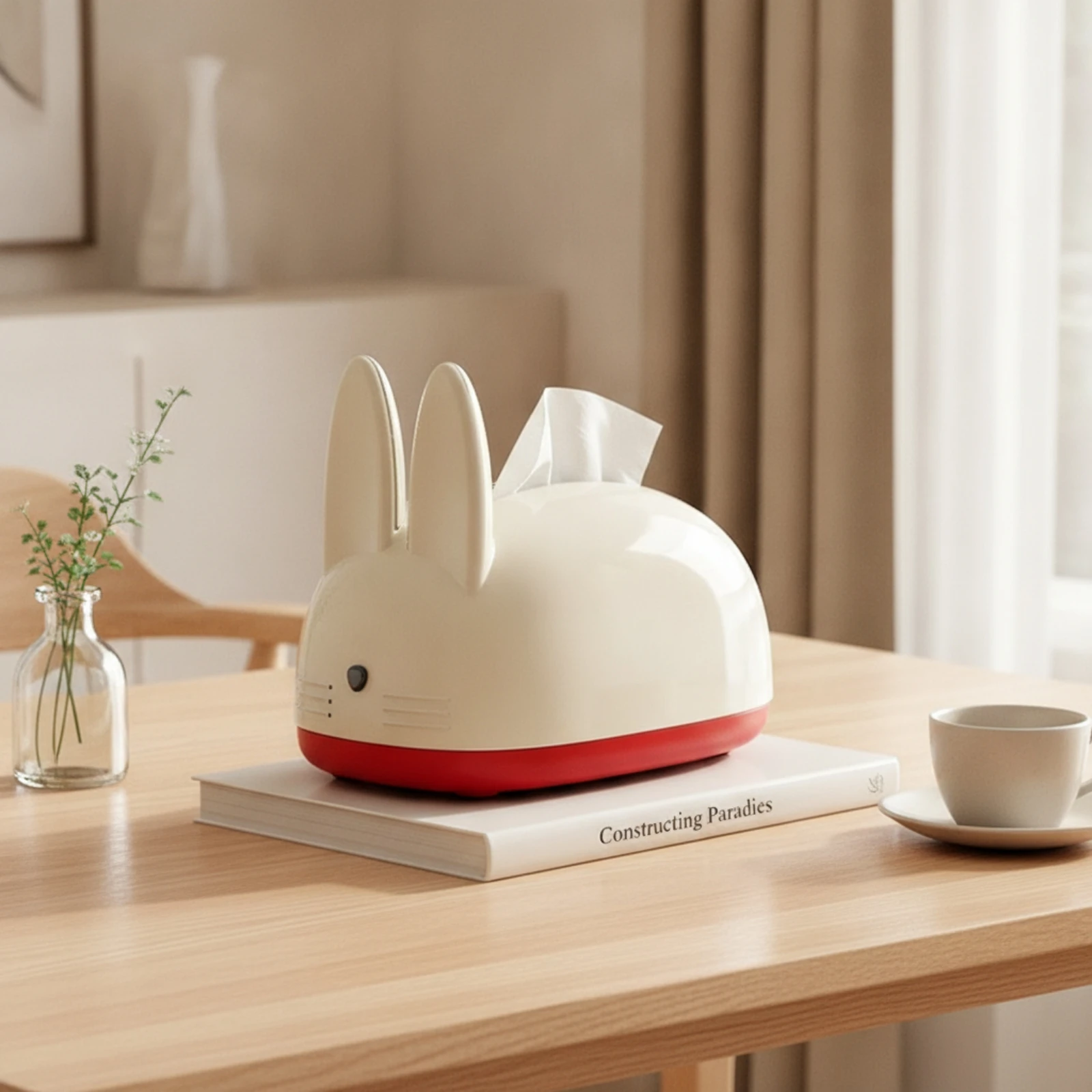 Tissue Box Holder Cute Rabbit Tissue Box Lifter Support Desktop Automatic Lifting for Living Room, Bedroom