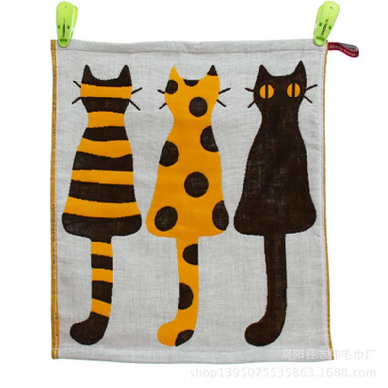 35*40cm Three-layer Soft Baby Cotton Bath Towel Square Face Hand Gauze Towel Fabric Jacquard Cartoon Cats Hanging Towels