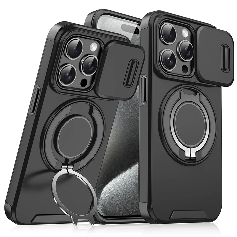 

360°Rotating Hidden Metal Ring Car Holder Soft TPU+Hard PC Bumper Phone Case For IPhone 15 Pro Max 13 12 11 14 16 Pro Max Plus