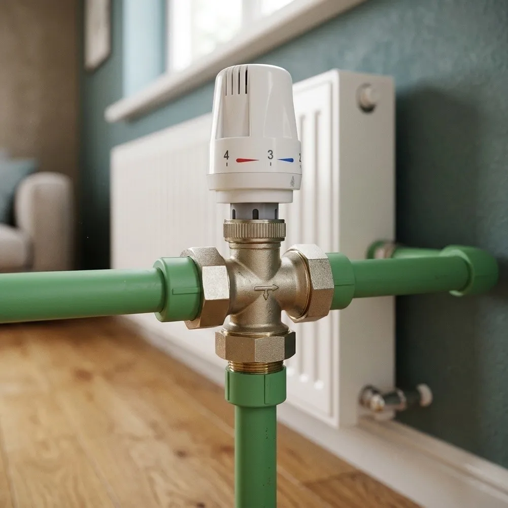 3-Port Brass Thermostatic Valve for Central Heating Radiators - Pressure Rated Construction with Easy Assembly Features