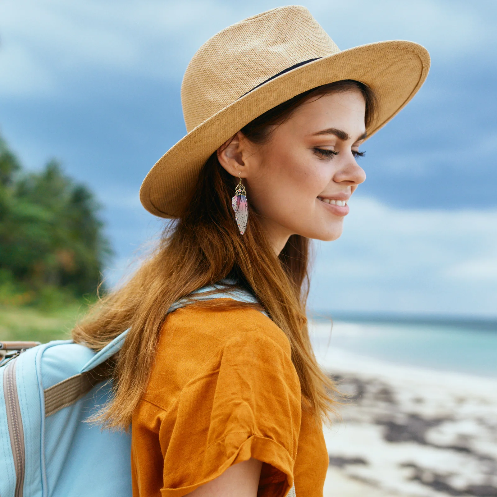 

1Pair Butterfly Wings Earrings Bronze Color Retro Imitation Cicada Wings Chic Party Accessories Creative Personality Animal