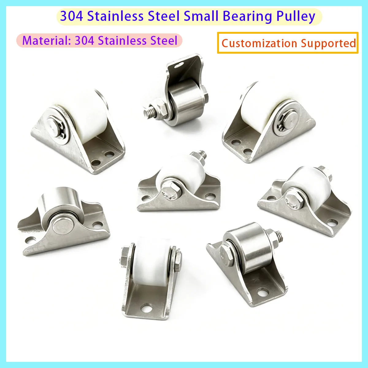 304 SS Bearing, Small Fixed Roller for Cabinet Machinery Sliding Mini Nylon Guide Pulley with
