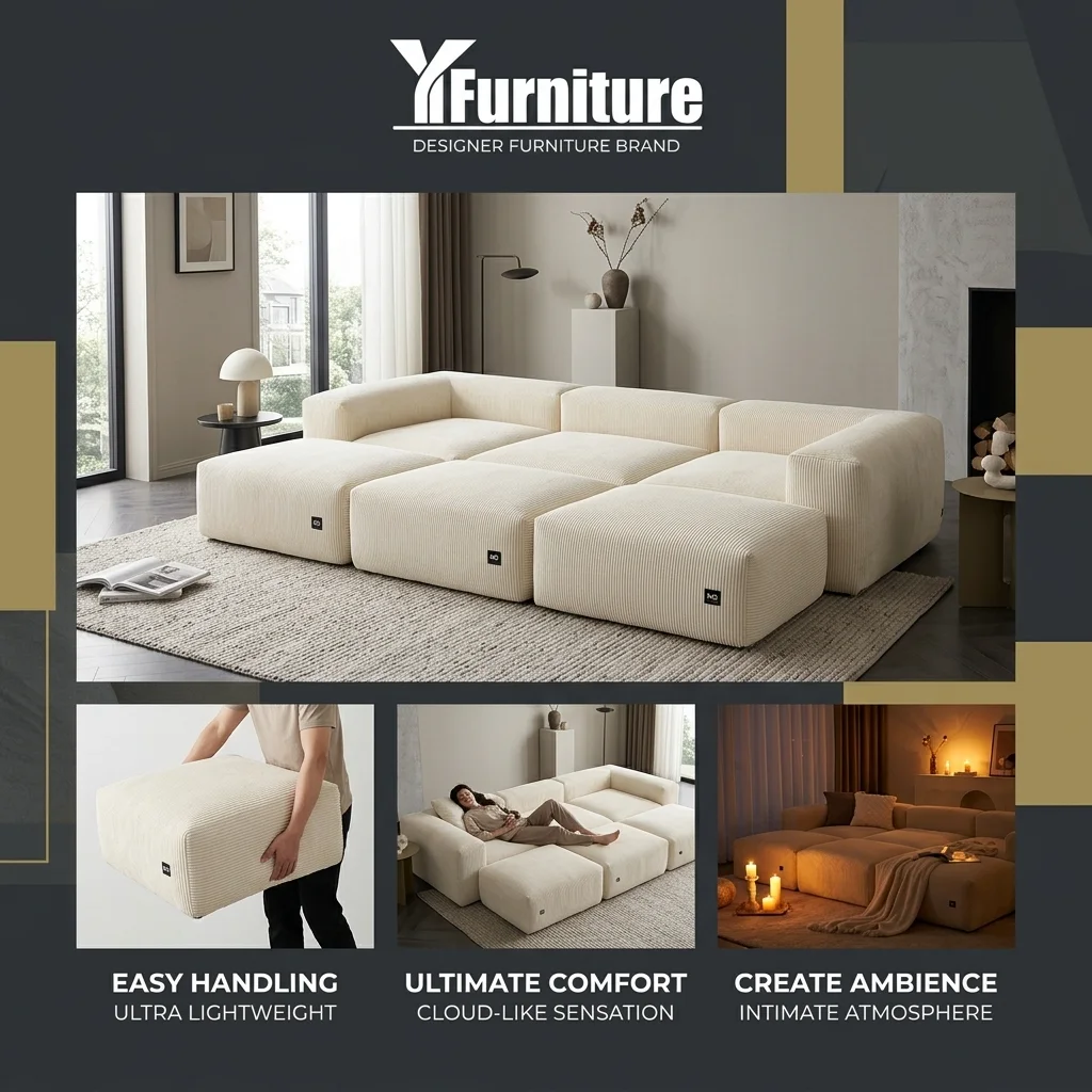 Efficient Mass Production Modern L-Shape Sectional Sofa Set with Revolving Feature for Apartment & Villa Living Room Furniture