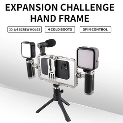 Video Stabilizer with Dual Handle Wireless Mic Clip Slot for Tiktok/YouTube Compatible with iPhone 16 15 14 Pro Max Galaxy S24