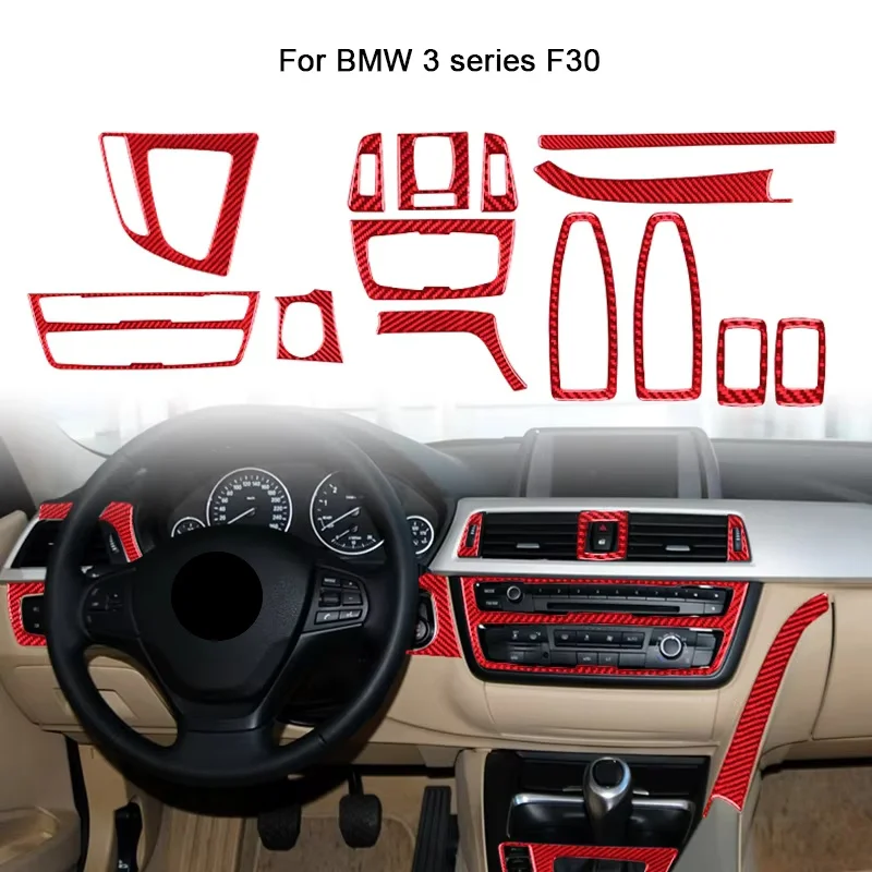 

For BMW 3 Series F30 2013-2019 RED Carbon Fiber Interior Kit Dashboard Console Gear Shift Panel Cover Trim Sticker