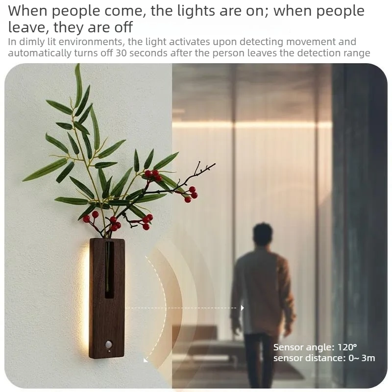 Chinese Induction Switch Wall Light Solid Wood Flower Device Indoor Creative Wiring-free Charging Led Illumination Room Decor CE