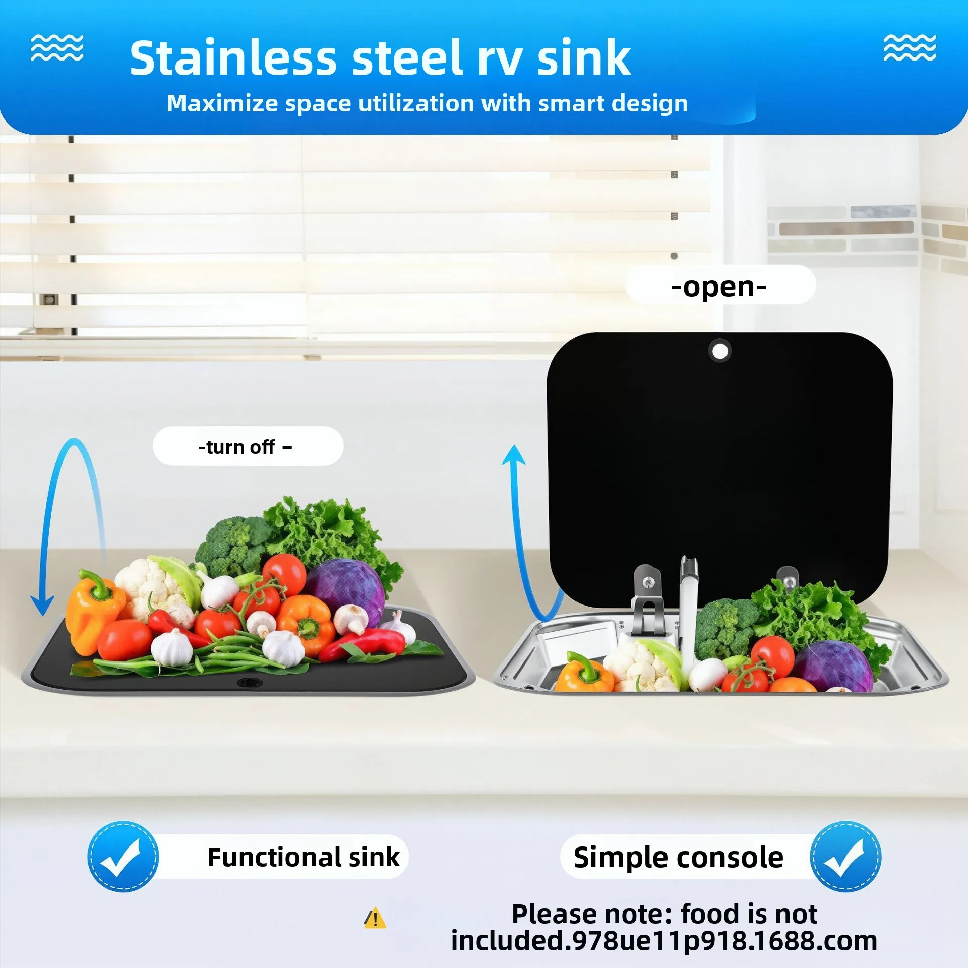 Cross-border Exclusive RV Sink Folding Flip-up Faucet 304 Stainless Steel square Deck Mounted Kitchen Vegetable Wash Basin view 6