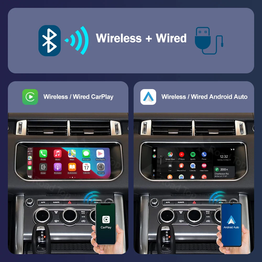 Carplay اللاسلكي لاند روفر/جاكوار/رينج روفر/إيفوك/ديسكفري هارمان 2016-2018 أندرويد السيارات الوسائط المتعددة الملاحة سيارة اللعب