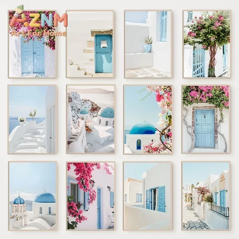Greece Photography Travel Landscape Poster Boho Santorini Greek Island Coastal Canvas Painting Wall Art Living Room Home Deco
