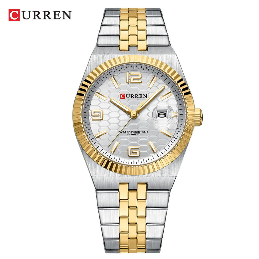 CURREN Stylish Men's Quartz Watch Two Tone Stainless Steel Band Classic Round Dial with Luminous Hands Minimalist Design 8498