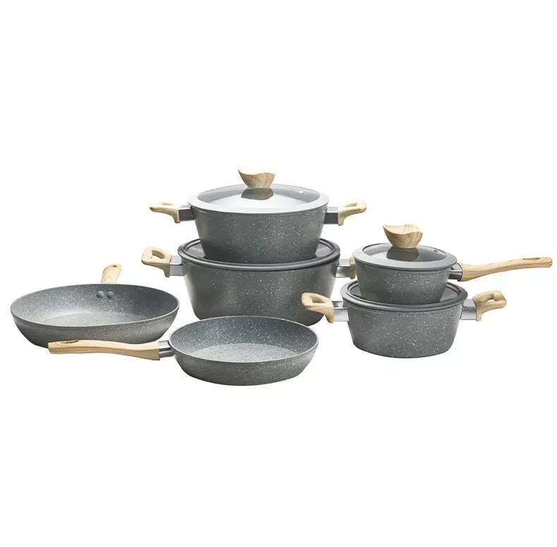 10-Piece Cast Aluminum Nonstick Cookware Set Sustainable Metal Omelet Pans Skillet Stock Pot with Lid for Cooking