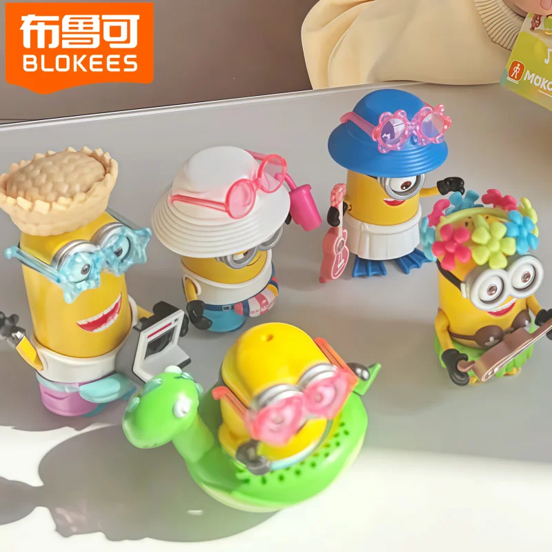 Original Blokees Minions Blind Box Minions Cute Roller Coaster Diy Desktop Ornament Doudou Nest Series Mystery Box Toys Gift