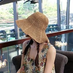 2022 Women's Summer Bucket Folding fashion stripe Straw Hat Panamas UV Protection Sun Visor Seaside Beach Hat Tide Summer Hats