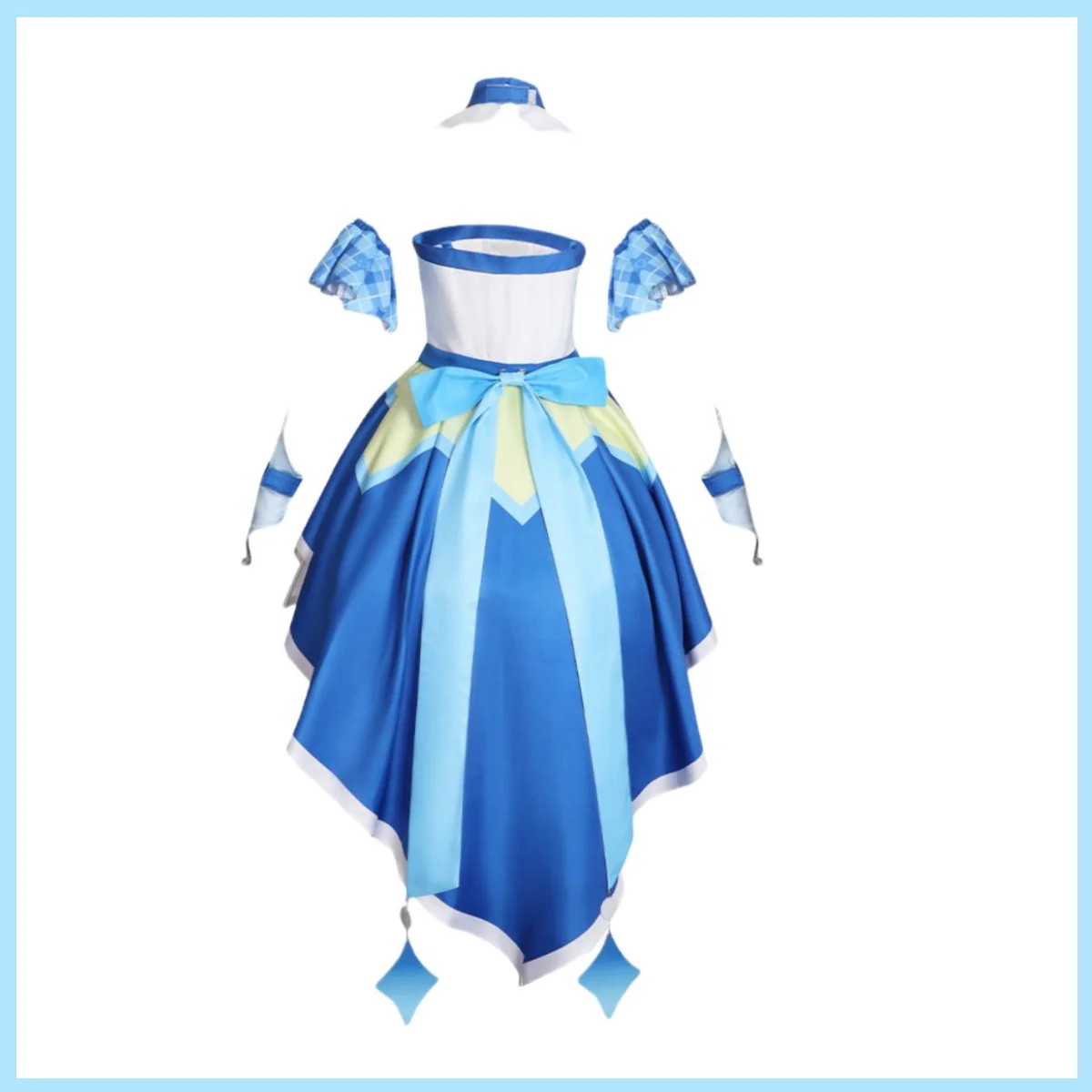 Anime You and Idol Precure Aokaze Nana Cosplay Costume Blue White Princess Dress Lolita Skirt Wig Woman Kawaii Masked Ball Suit view 5