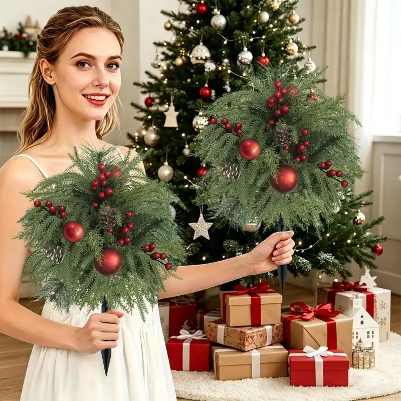 Holiday Outdoor Stake Accent with Faux Pine Stem for Entry Display 55KF
