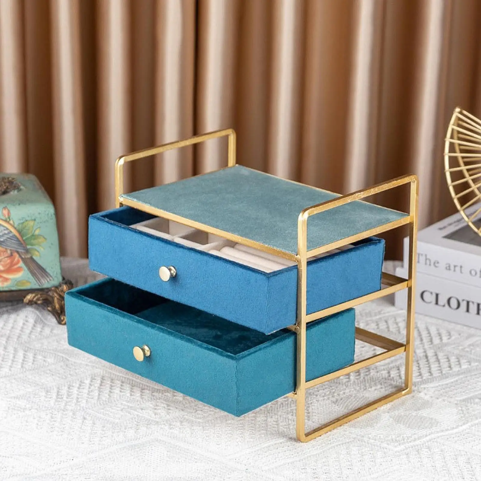 

Jewelry Storage Box with 2 Drawers Large Capacity Metal Stylish Elegant for Necklace Bangle Bracelet Lipstick Brooch Stud Case