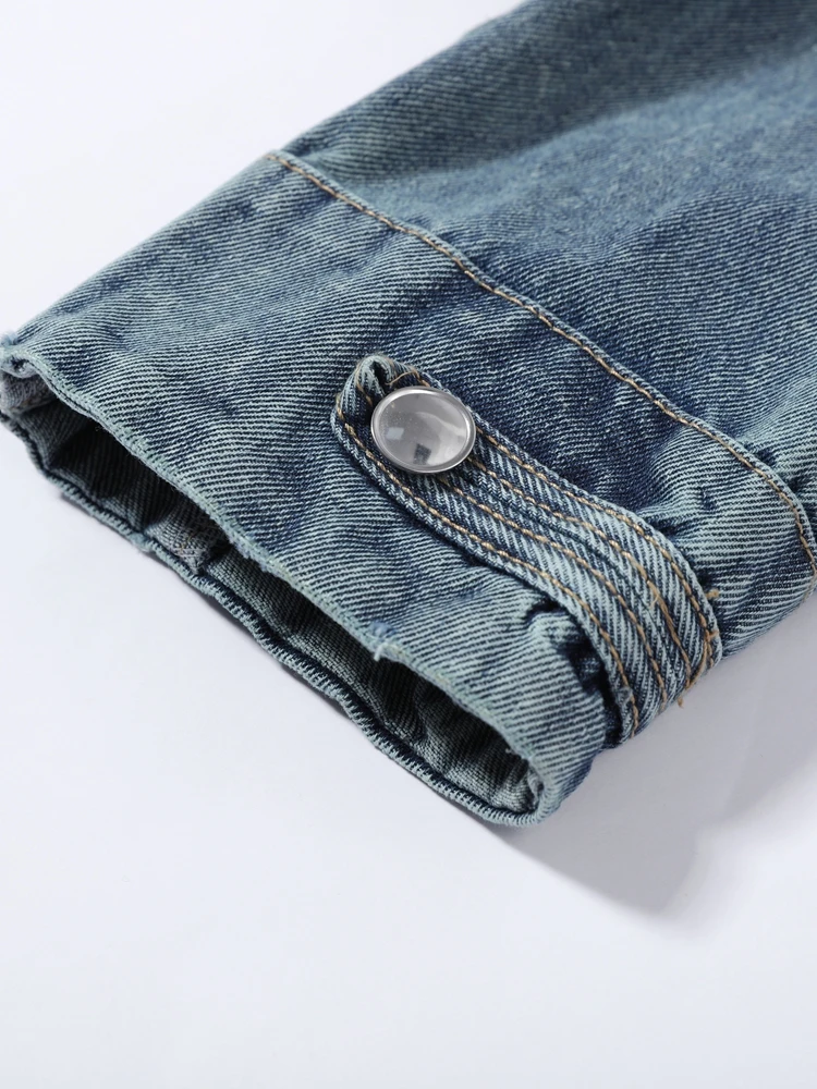 Denim Napoleon Jacke Shorts Anzüge Damen Vintage Stehkragen Langarm Mäntel Tiefsitzende Shorts Sexy Damen Neue Partykleidung Outfits – Detail 11