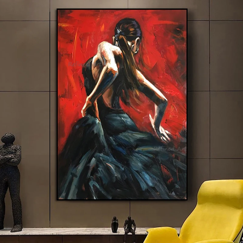 open lace back dress Flamenco Dancing Girl Wear A Red Dress, Canvas Painting, Canvas Prints   UnixCanvas