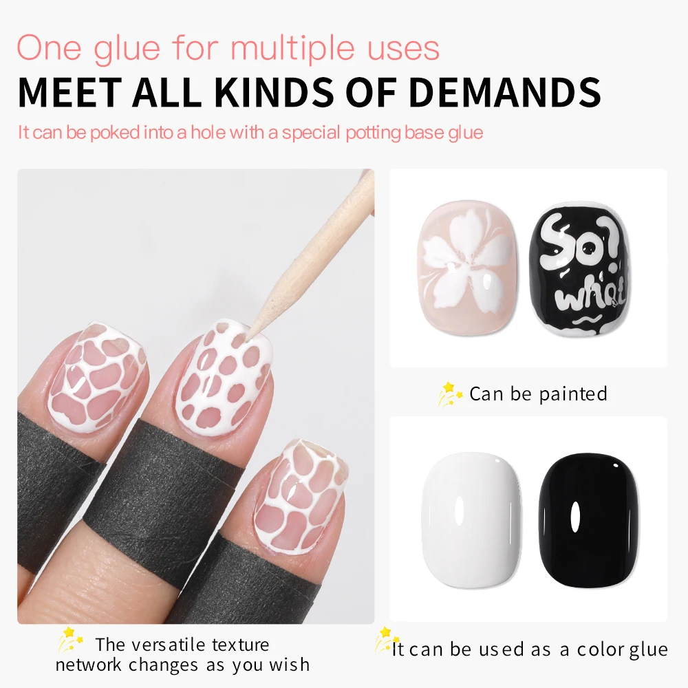 ชุดกาวเจลเพ้นท์เล็บลายคลื่นสีดำและสีขาว 2 ชิ้น AS Poke Poke Nail Art Gel Glue Set พร้อมชุดทำเล็บเจลลาย WordArt UV LED Soak Off Varnish Kit