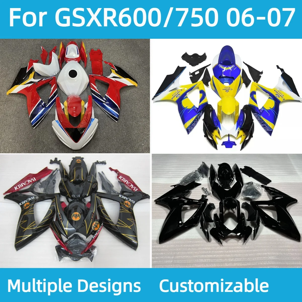 High Quality Fairings GSXR 600 750 2006 2007 ABS Cowling Injection Bodywork Kit Motorcycle Fairing for GSXR600 GSXR750 06 07