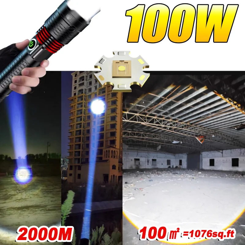 90000LM High Power LED Flashlights 18650 Portable Rechargeable LED Lamp Super Bright Flashlight Powerful Lantern Camping Torch