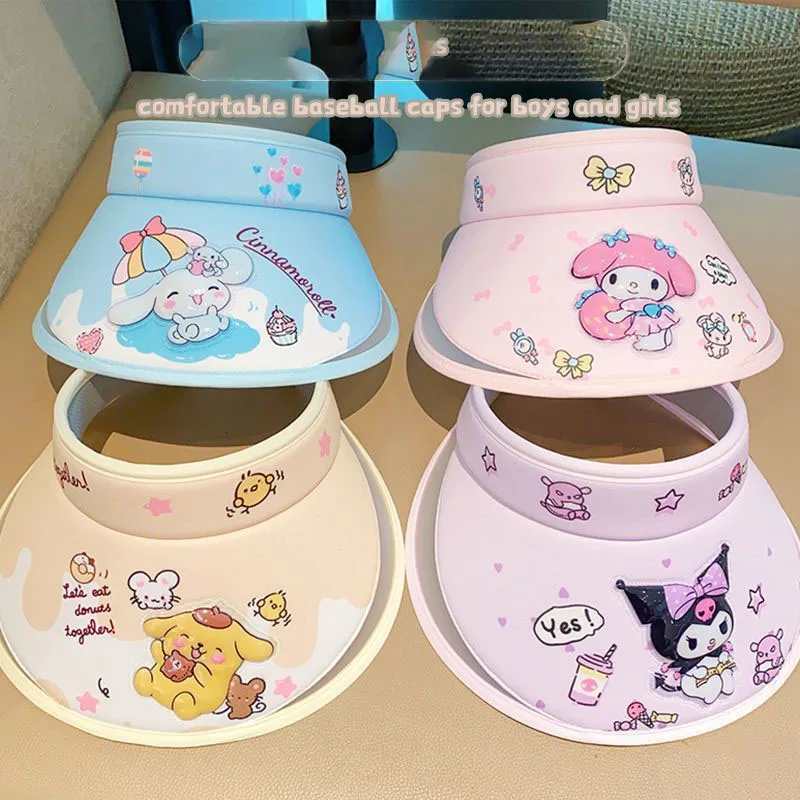 Sanrio Sunscreen Hat Cinnamoroll My Melody Kuromi Pompompurin Anti-Uv Sunshade Cap Large Tongue Sun Hat Kids Birthday Gifts