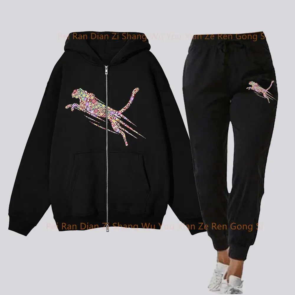 

Women pants Sets Hoodie and Sweatpants Two-piece Suit Zipper Cardigan High Quality Print Street Clothing Winter Female Tracksuit