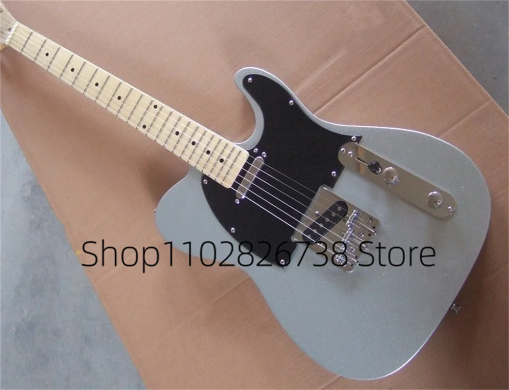 Classic Sliver Electric Guitar Strings Though Body Maple Neck Black Guard Fixed Bridge Chrome Tuners Factory Custom