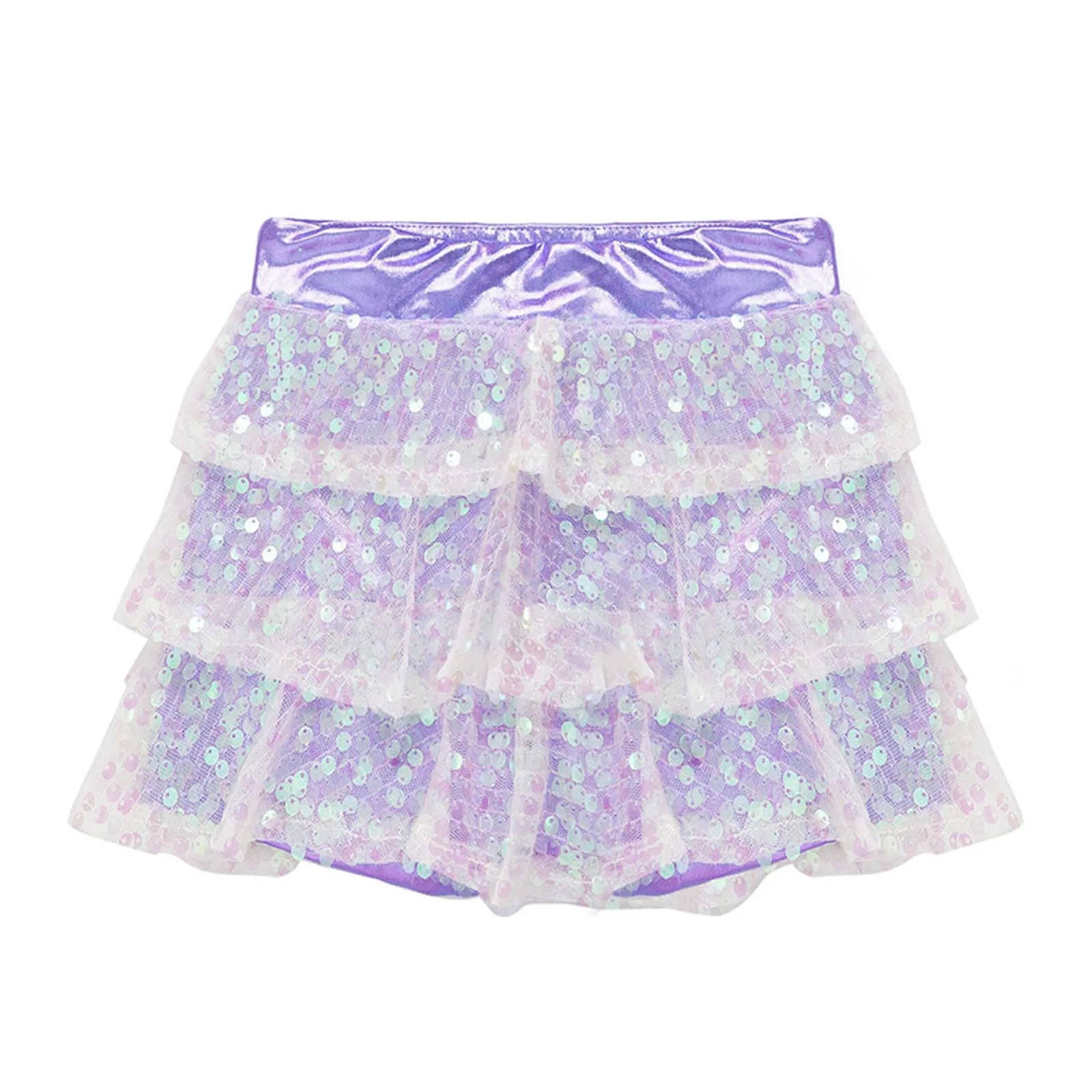 Kinder Mädchen Glänzende Pailletten Tiered Rüschen Latin Jazz Rock Shorts Metallic Culottes Hip Hop JAZZ Dance Bühnenkostüm – Detail 11
