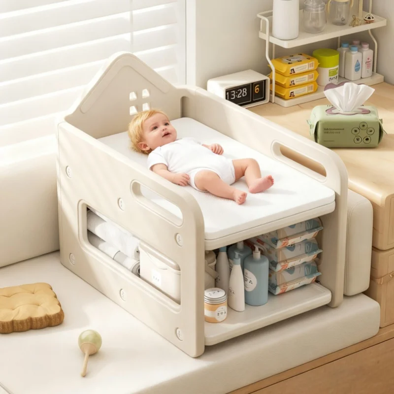 Multifunctional baby changing table with touch care, bathing and storage functions, suitable for home use.