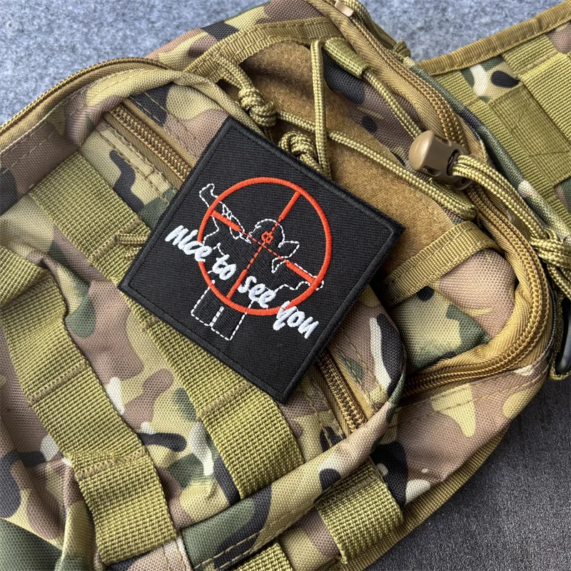 Parche bordado Encantado de verte táctica para mochila con velcro