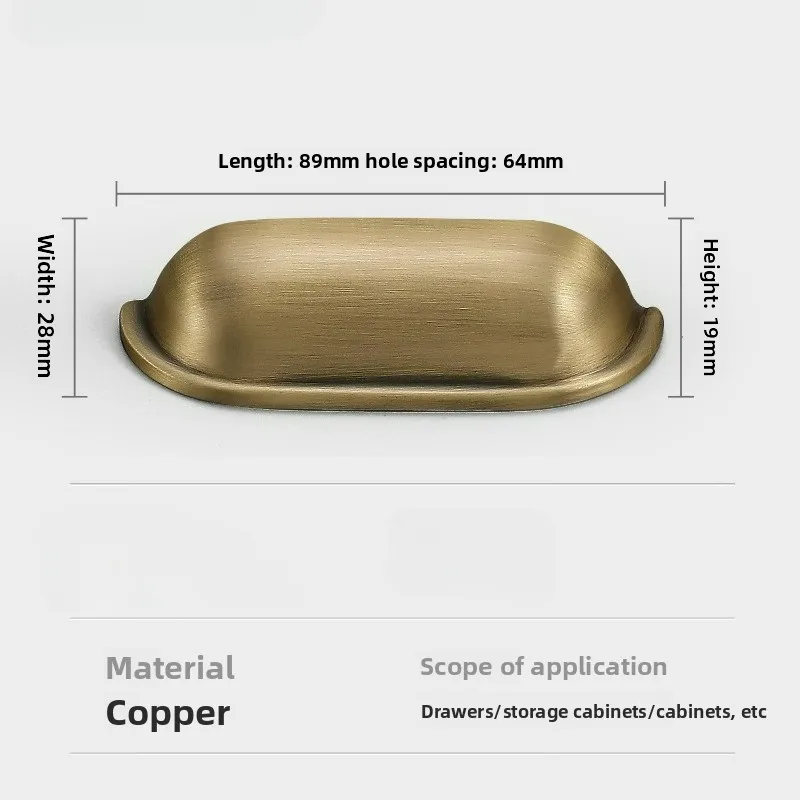 Nordic Style Solid Brass Wardrobe Door Handle Retro Light Luxury Cabinet Medicine Drawer TV Cabinet Foyer Cabinet Handle