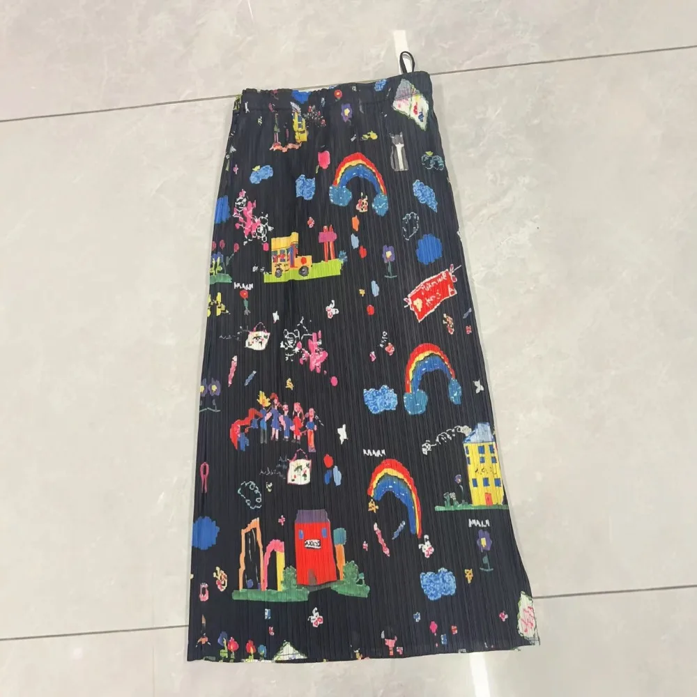 Miyake Pleated 2025 Summer New Pleated Ladies Bustier Pleat Fishtail Fashion Versatile Fold Temperament Printing Skirt