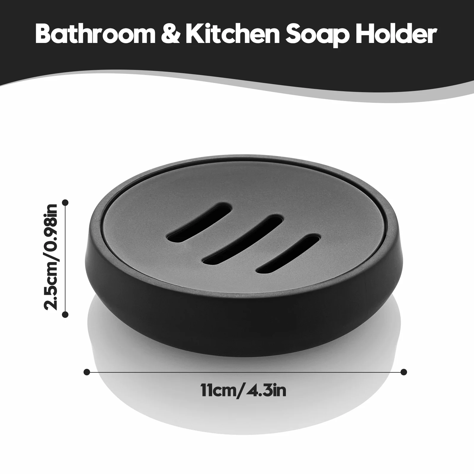 Black Round Soap Dish for Bathroom and Shower Kitchen Soap Holder Non-Slip Design Easy Drainage Keeps Countertop Dry and Clean