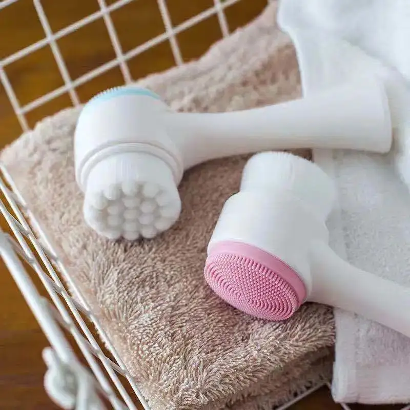 Manual 3D Double Side Silicone Facial Cleansing Brush Works with Facial Cleanser Deep Clean Massage Tool 1PC