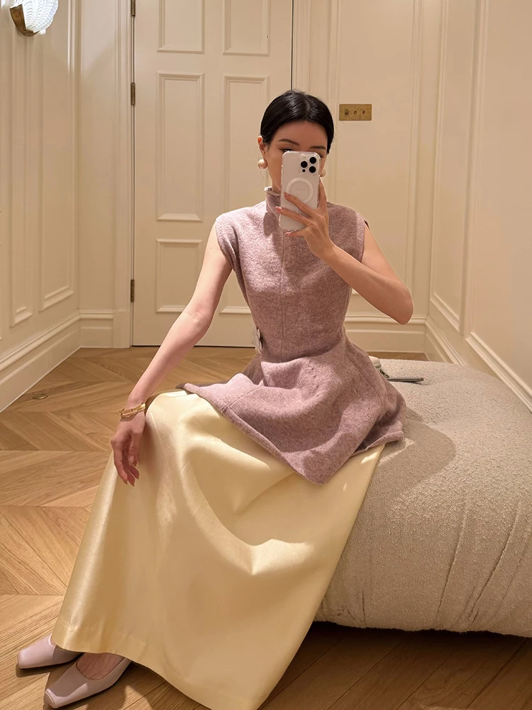 

SMOL Wind Travel Belladonna Satin Glossy Fluffy f Skirt High Waist A-Line Slimming Umbrella Long Skirt Women's Fashion