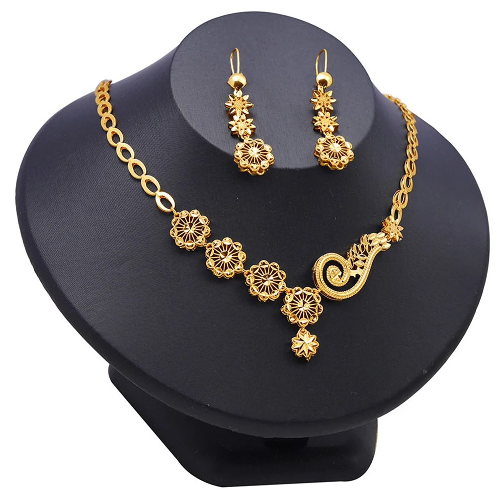 

Vintage Necklace Italian Chains Simple Jewelry Drop Earring High Quality Female Jewelry Set Fashion Pendants Golden Color Style