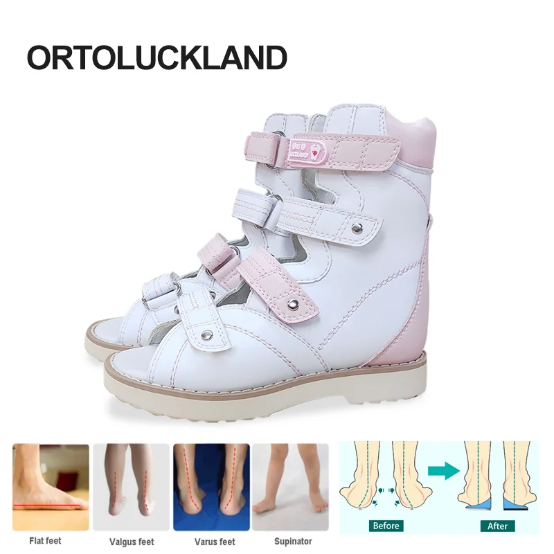 Ortoluckland Children Shoes Nice New Kids Orthopedic Leather Sandals Fancy Corrective Flatfoot Clubfoot Booties For 3To 10 Girls