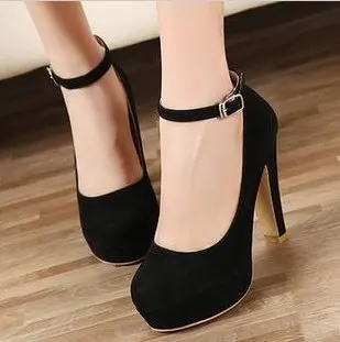 High Heels Women Europe and The United States Suede Thick Heel Buckle Waterproof Platform 34-42 Size Single Shoes