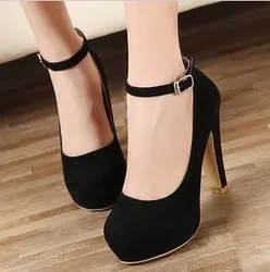 High Heels Women Europe and The United States Suede Thick Heel Buckle Waterproof Platform 34-42 Size Single Shoes