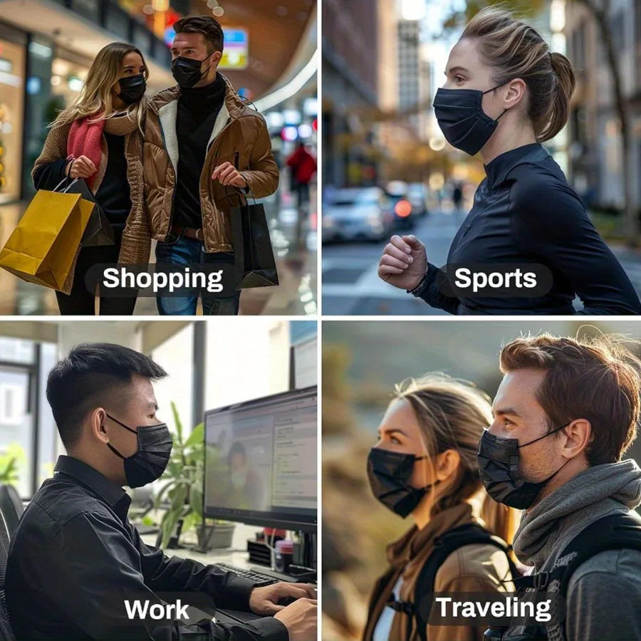 HENGPIN 100/200 قطعة قناع أسود قناع الوجه الواقي القابل للتصرف حزمة منفصلة حزمة مستقلة 3 طبقات رقائق تنفس يوميا #6